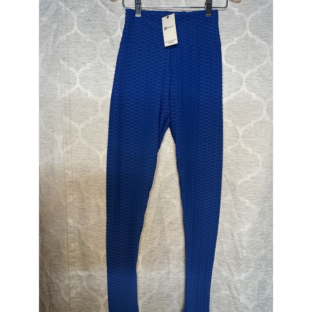 LA Society Honeycomb Leggings Royal Blue Textured Butt Lifting NWT Size Small